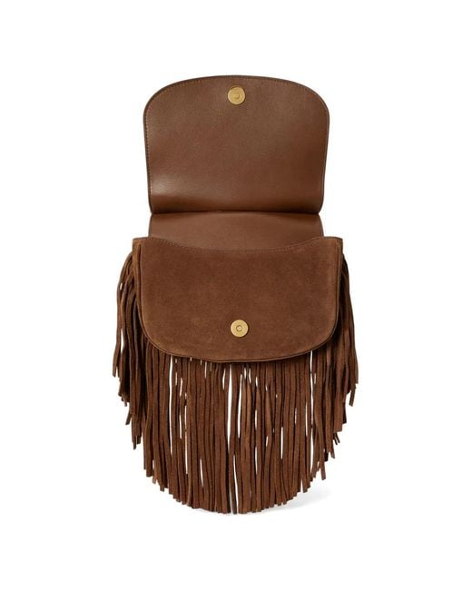 Ralph Lauren Brown Marcy Fringe Trim Small Crossbody Handbag