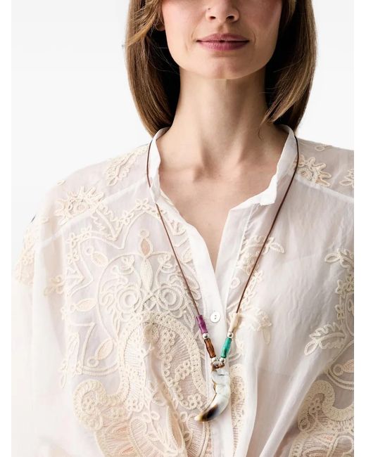 Haveone Natural Embroidered Button-Up Blouse