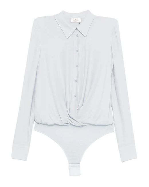 Elisabetta Franchi White Twist-Front Button Bodysuit