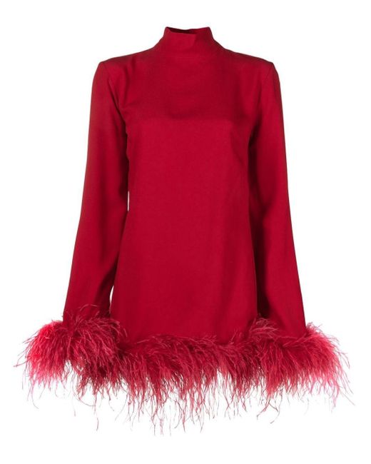 Vestido corto con ribete de plumas ‎Taller Marmo de color Red