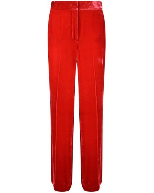 P.A.R.O.S.H. Red Velvet-Finish Straight Trousers