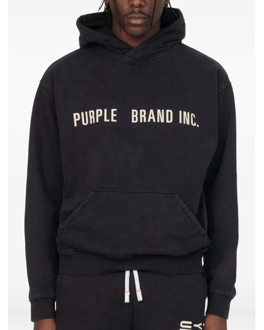 Purple Brand Black Artifact Diamond-Pattern Hoodie for men