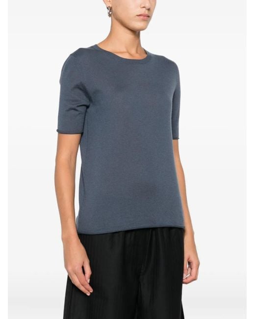 Lisa Yang Blue Cashmere Crew-Neck T-Shirt