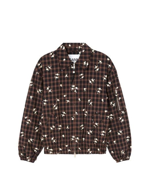 Ganni Brown Checked Bomber Jacket
