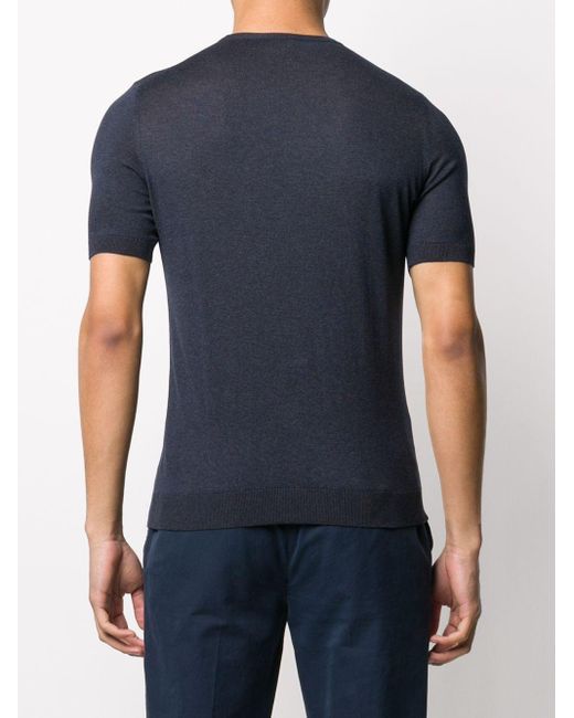 Barba Napoli Blue Knitted Plain T-shirt for men