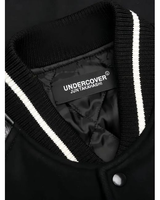 Undercover Black Psycho Leather-Sleeved Bomber Jacket for men