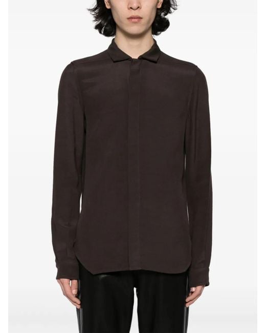 Rick Owens Black Plain Long-Sleeve Shirt for men