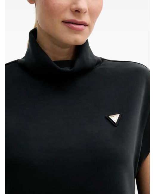 Guess Black Logo-Plaque Funnel-Neck T-Shirt