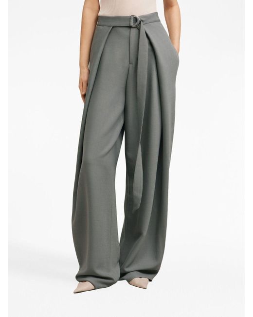 AMI Gray Layered Wide-leg Belted Trousers