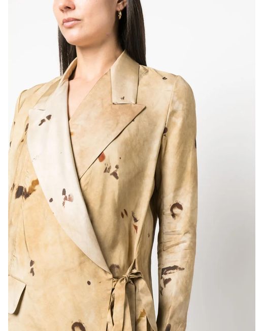 Uma Wang Natural Graphic-Print Side-Fastening Blazer