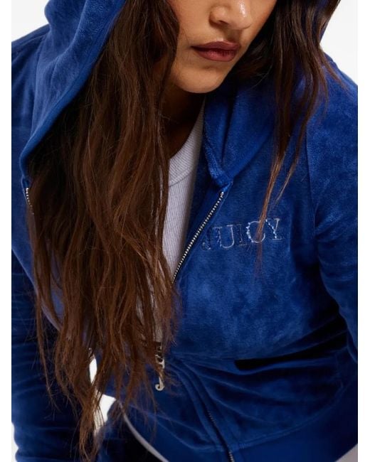 Juicy Couture Blue Rhinestone-Embellished Velour Hoodie