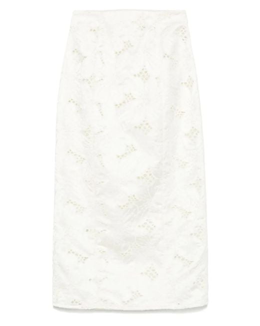 Gonna Midi Con Ricamo A Fiori di Genny in White