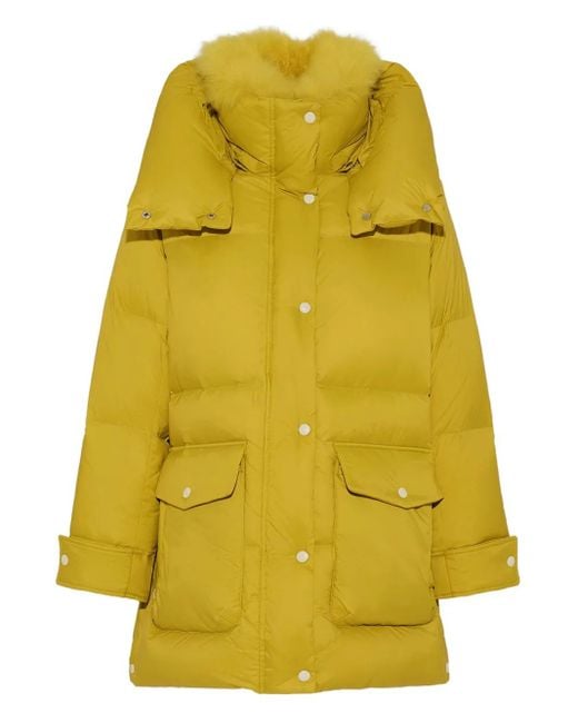 Yves Salomon Yellow Hoodedlambshearling Down Coat