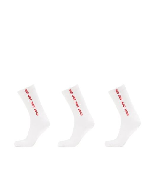 HUGO White Rib-Tape Socks (Pack Of Three) for men