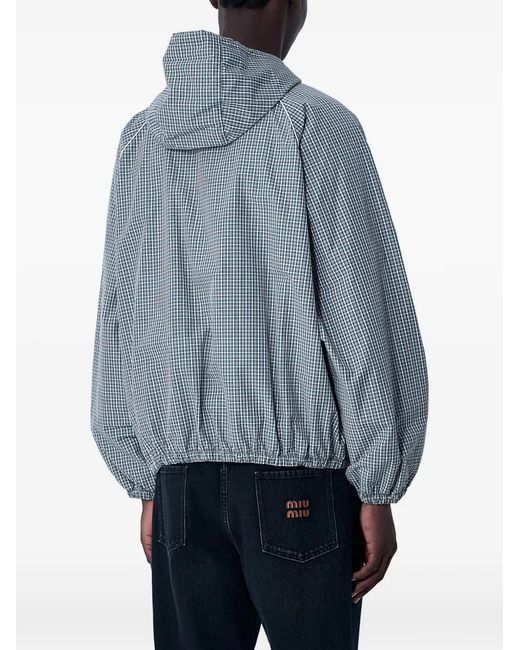 Miu Miu Blue Hooded Check Jacket for men
