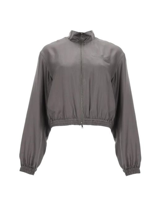 Alexander Wang Gray Silk Twill Cropped Track Jacket