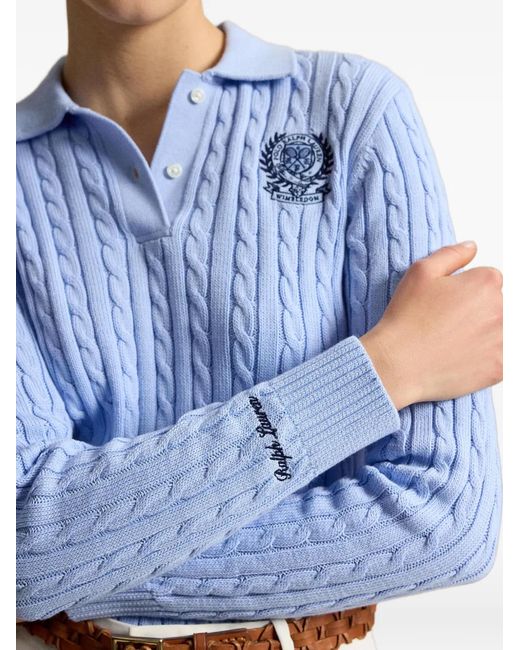 Polo Ralph Lauren Blue Wimbledon Cable Embroidered Polo Sweater