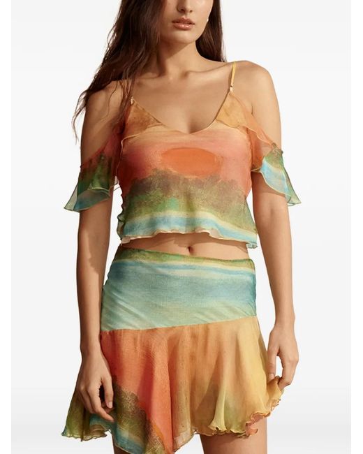 Donde Esteban Yellow Ruffled Silk-Chiffon Blouse