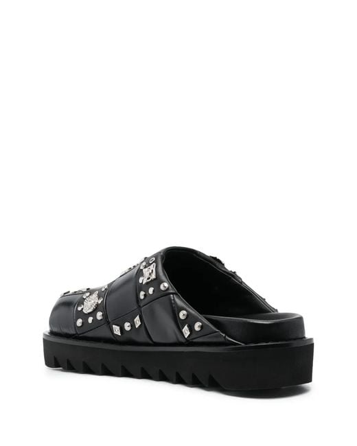 Toga Black Stud-Embellished Leather Clogs