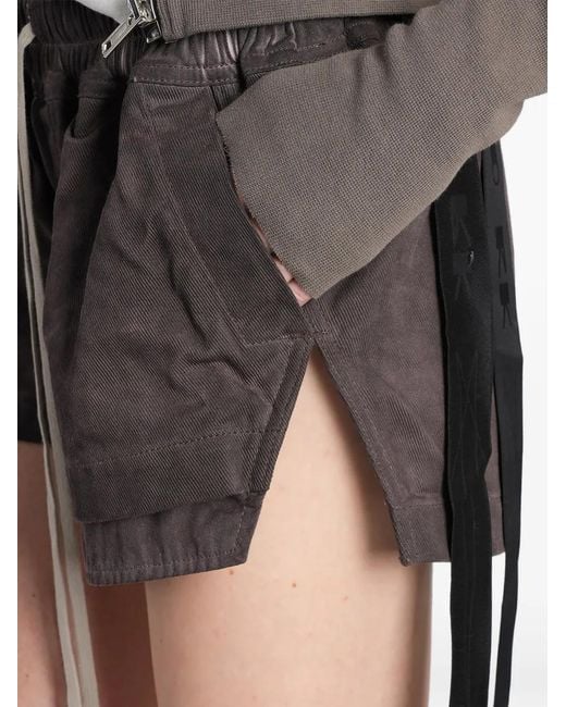Rick Owens Gray Fog Drawstring-Waist Layered Shorts