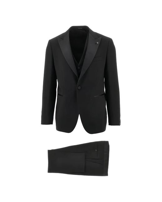 Tagliatore Black Peak-Lapel Single-Breasted Three-Piece Wool Suit for men