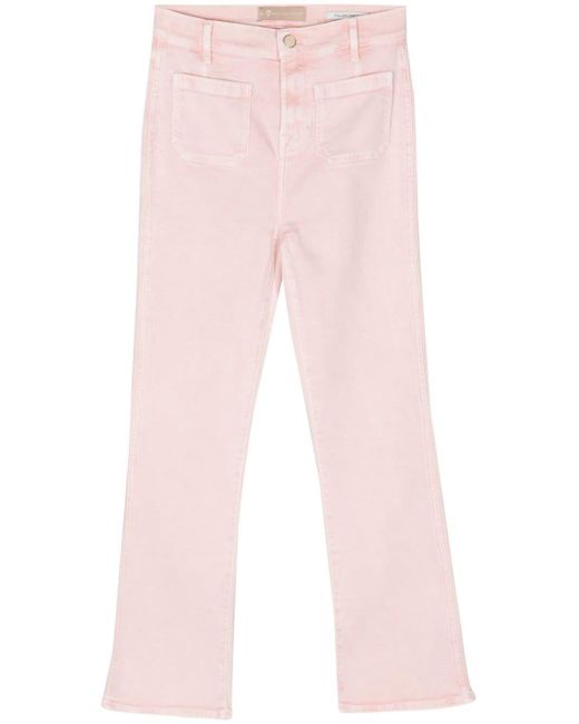 7 For All Mankind Pink Hw Slim Kick High-rise Cropped Jeans