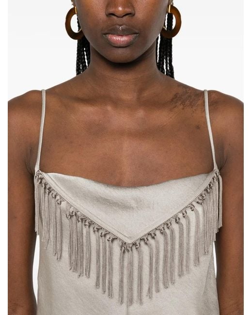 Nanushka Gray Fringe-Detail Sleeveless Top