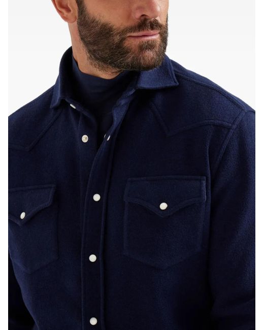 メンズ Brunello Cucinelli スナップボタン シャツ Blue