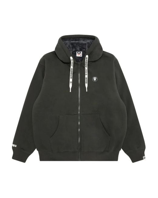 Aape By A Bathing Ape Black Logo-Appliqué Zip-Up Hoodie for men