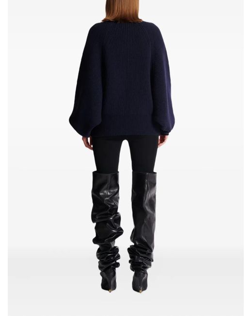 Balmain Blue Gerippter Pullover Mit Logo-Patch
