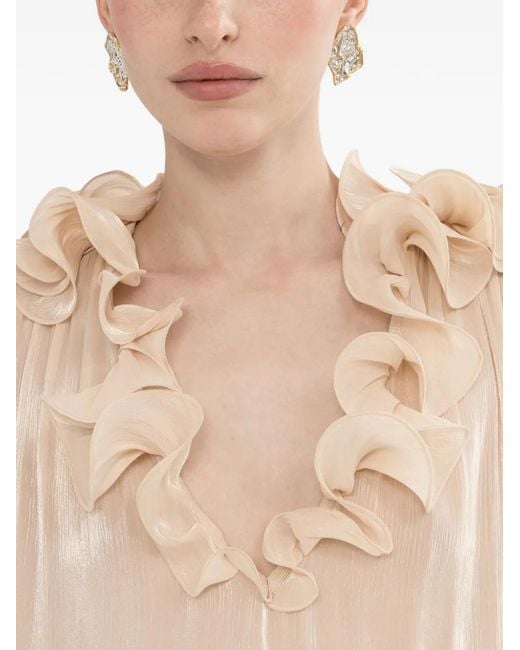 Nissa Natural Ruffled Chiffon Top