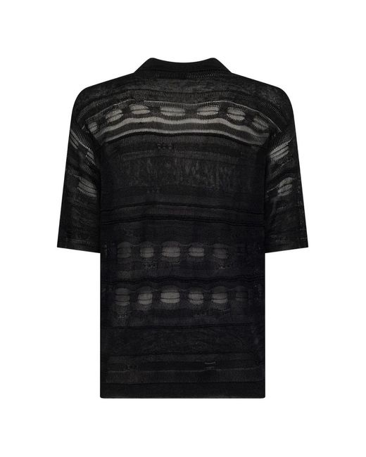 Laneus Black Knitted Polo Shirt for men