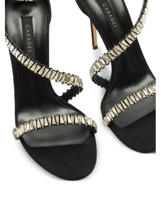Casadei Black Julia Heaven Crystal-Embellished Wrap-Around Sandals