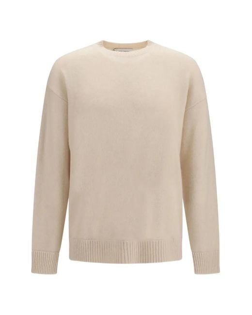 Laneus White Crew-Neck Ribbed-Trim Sweater for men