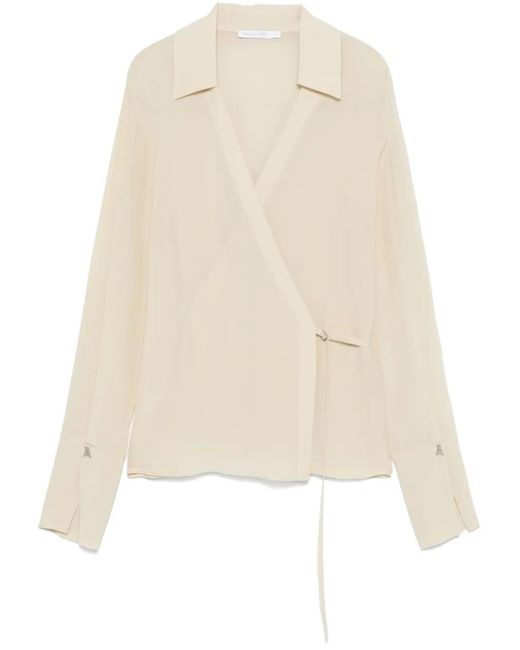 Patrizia Pepe Natural Deep V-Neck Silk Shirt