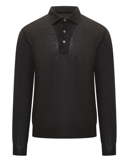 FILIPPO DE LAURENTIIS Black Long-Sleeve Polo Shirt for men