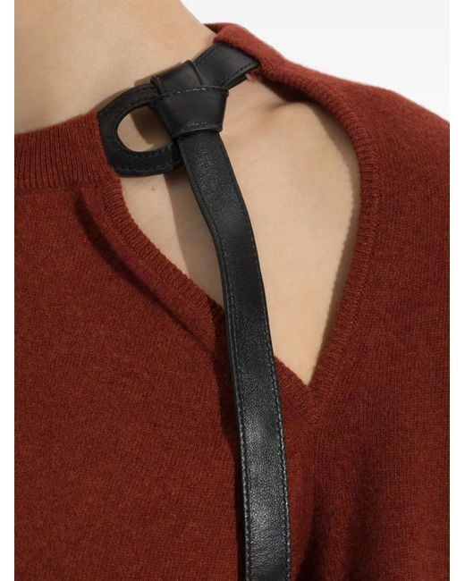 Ferragamo Red Leather-Appliqué Cut-Out Sweater