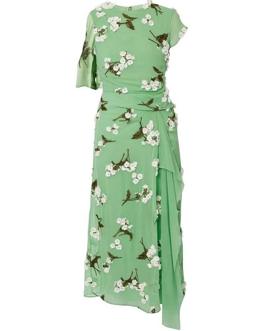 Erdem Green Asymmetric Midi Dress