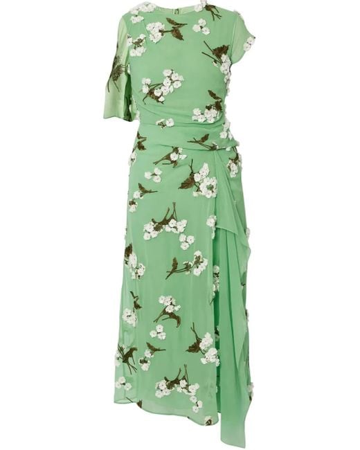 Erdem Green Asymmetric Midi Dress
