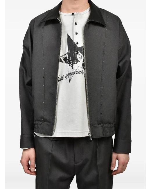 CEDARWOOD Gray Studded Wool Bomber Jacket for men