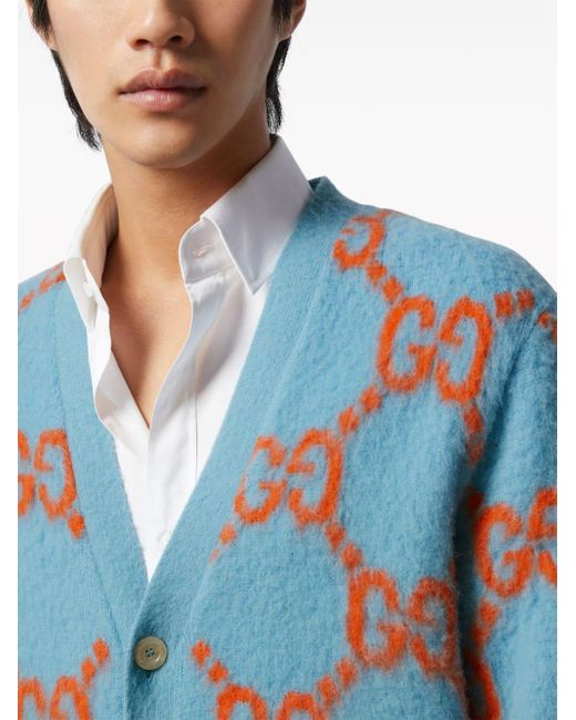 Gucci Blue GG-intarsia Wool Cardigan for men