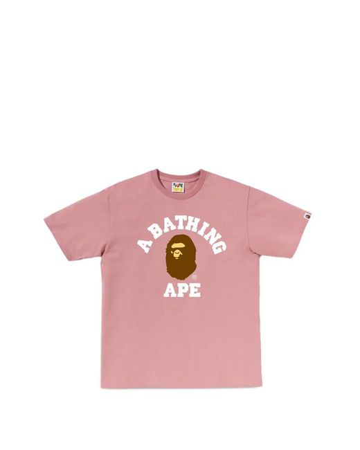 A Bathing Ape Pink Short Sleeve College Tee for men
