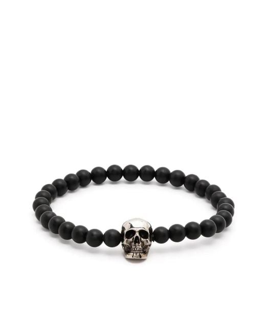 Bracciale Skull Con Perline di Alexander McQueen in White da Uomo