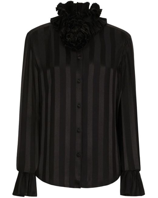 Blouse en soie rayée à détail noué Dolce & Gabbana en coloris Black