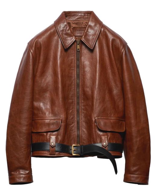 Prada Brown Lederjacke Mit Gürtel