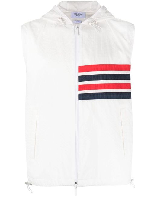 Thom Browne White 4-bar Stripe Hooded Gilet for men