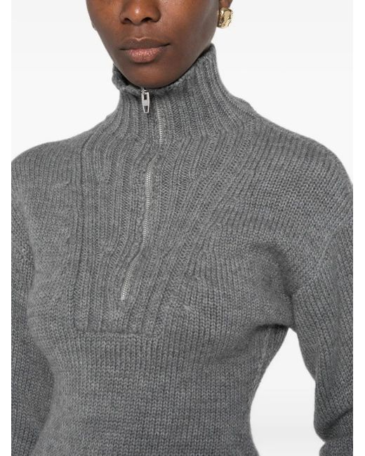 Jil Sander Gray Ribbed-Knit Sweater