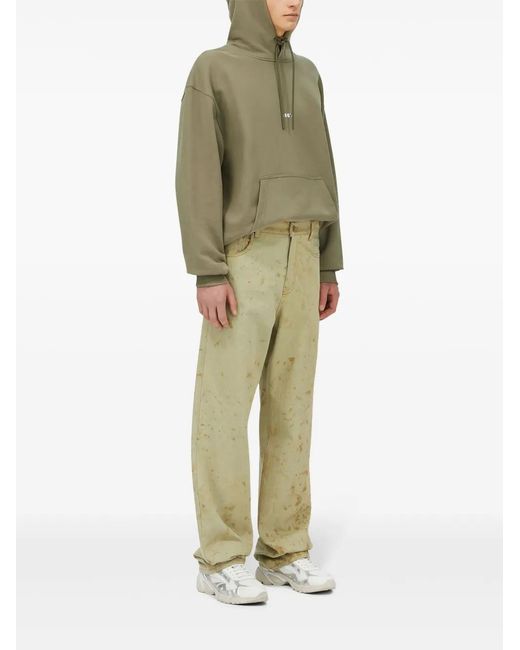 MSGM Green Slogan-Print Drawstring Hoodie for men