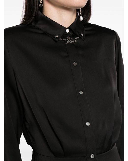 Karl Lagerfeld Black Chain-embellished Satin Shirtdress