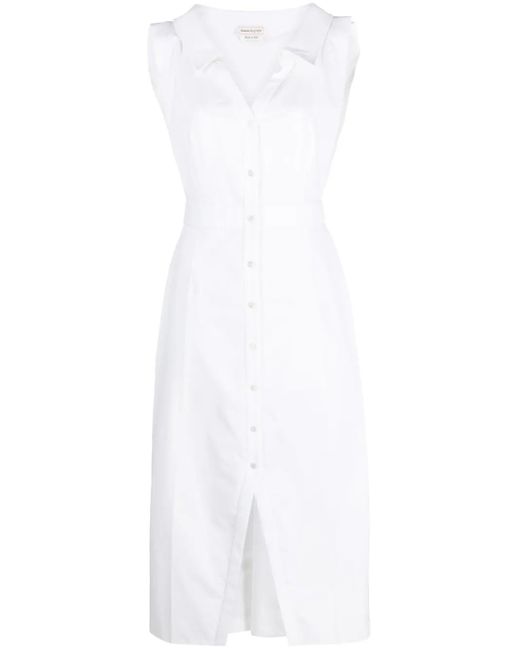 Alexander McQueen White Ärmelloses Kleid Mit V-Ausschnitt